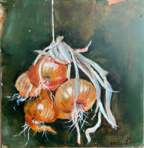 Hanging Onions
akryyli kankaalle, 2025, 38 x 37 cm, 450 € 